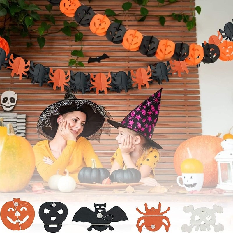 PartysantheHalloween Paper Chain Garland DecorationsHalloween Decorations Pumpkin Props Paper GarlandHalloween Props Party Supplies Hanging Pumpkin Faces BlackOrange and White Any 2pcs - Image 5