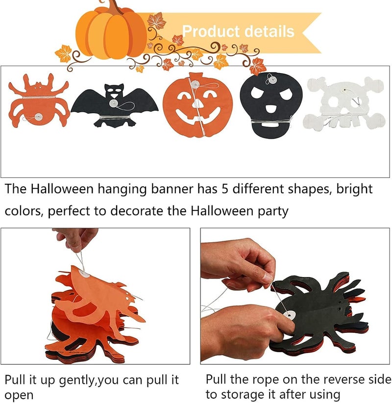 PartysantheHalloween Paper Chain Garland DecorationsHalloween Decorations Pumpkin Props Paper GarlandHalloween Props Party Supplies Hanging Pumpkin Faces BlackOrange and White Any 2pcs - Image 3