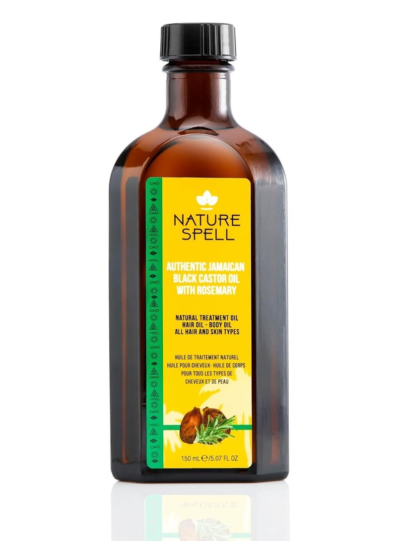 Nature Spell زيت الخروع الأسود الجامايكي من ناتشر سبيل الممزوج بإكليل الجبل للشعر والجسم، يقوي جذور الشعر ويعالج الشعر التالف، 5.07 أونصة سائلة - Image 1