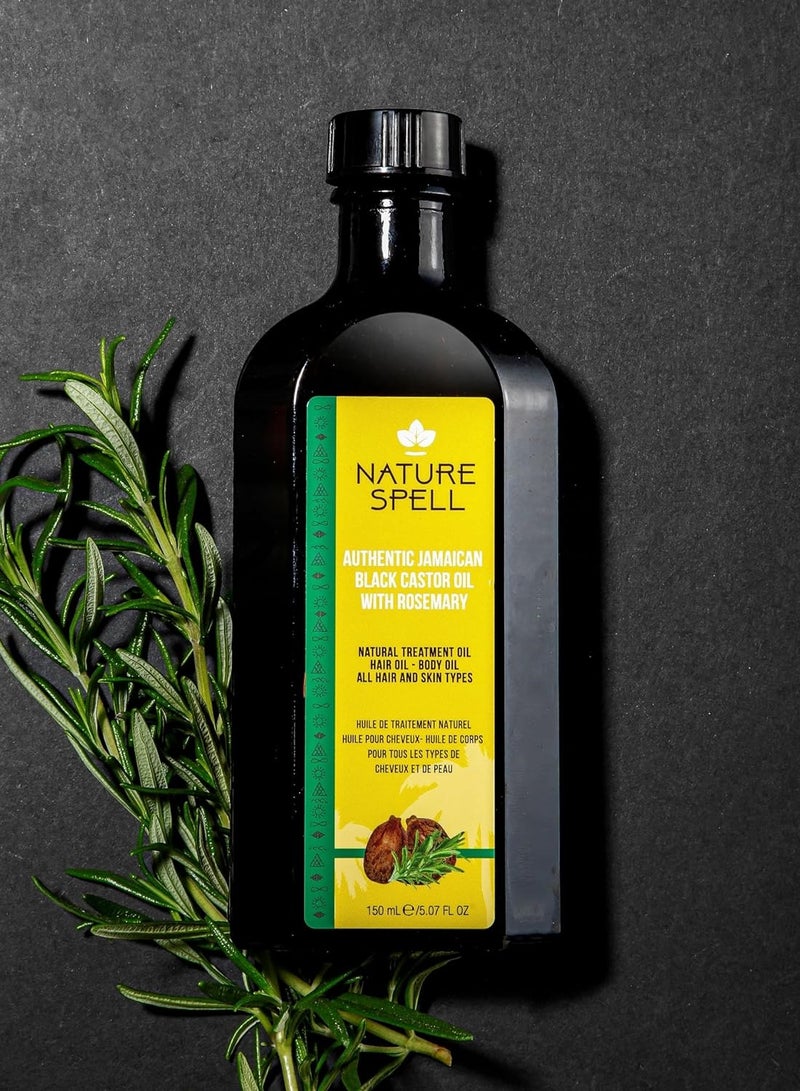 Nature Spell زيت الخروع الأسود الجامايكي من ناتشر سبيل الممزوج بإكليل الجبل للشعر والجسم، يقوي جذور الشعر ويعالج الشعر التالف، 5.07 أونصة سائلة - Image 3
