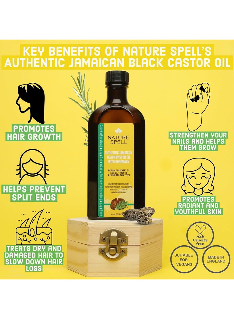 Nature Spell زيت الخروع الأسود الجامايكي من ناتشر سبيل الممزوج بإكليل الجبل للشعر والجسم، يقوي جذور الشعر ويعالج الشعر التالف، 5.07 أونصة سائلة - Image 4
