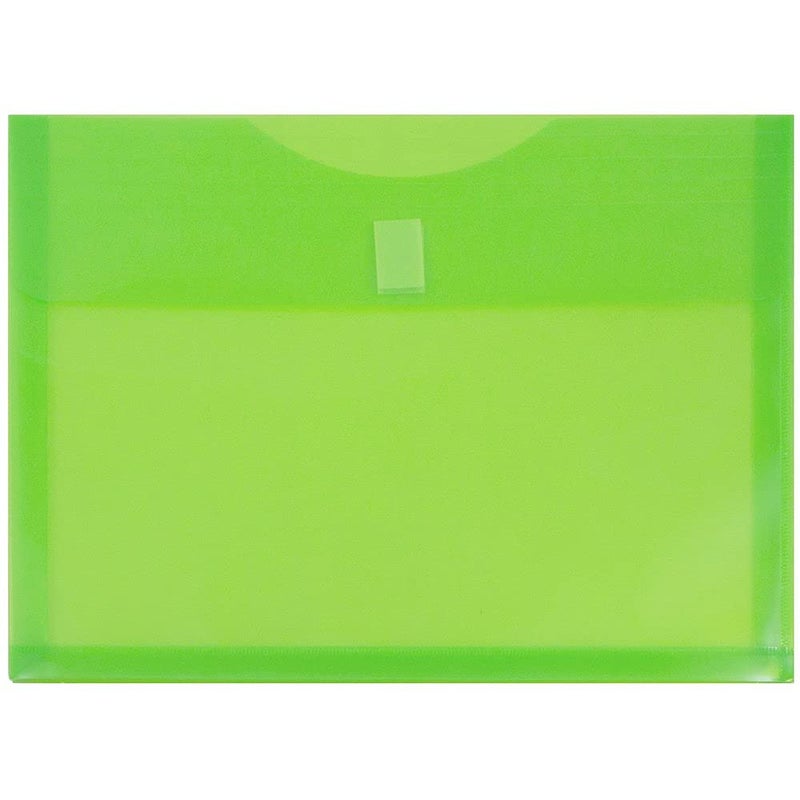 JAM PAPER Plastic Expansion Envelopes with Hook Loop Closure Letter Booklet 9 34 x 13 with 1 Inch Expansion Lime Green 12Pack