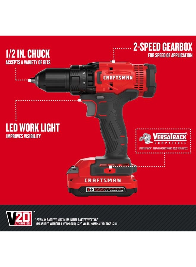 CRAFTSMAN V20 Cordless Drill/Driver Kit, 1/2 inch, Battery and Charger Included (CMCD700C1) - Image 3