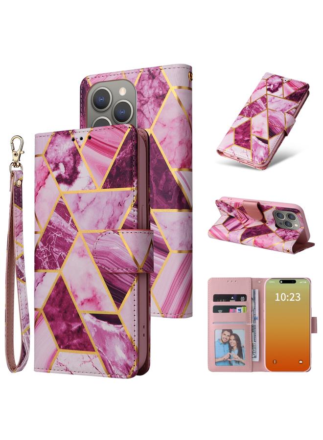 S-TOP Case For iPhone 15 Pro Max Marble Bronzing Stitching Leather Phone Case - Image 1