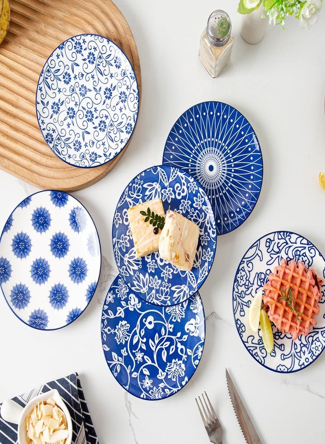 Gibsimi Ceramic Dessert Plates Set - 6 Inch Small Appetizer Plates for Kitchen - Salad Plate for Snacks Side Dish Cake, Gift, Microwave Dishwasher Safe, Vintage Blue - Image 3