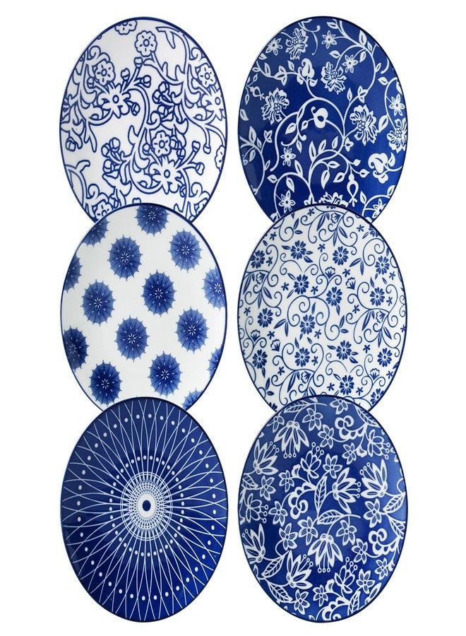 Gibsimi Ceramic Dessert Plates Set - 6 Inch Small Appetizer Plates for Kitchen - Salad Plate for Snacks Side Dish Cake, Gift, Microwave Dishwasher Safe, Vintage Blue - Image 1