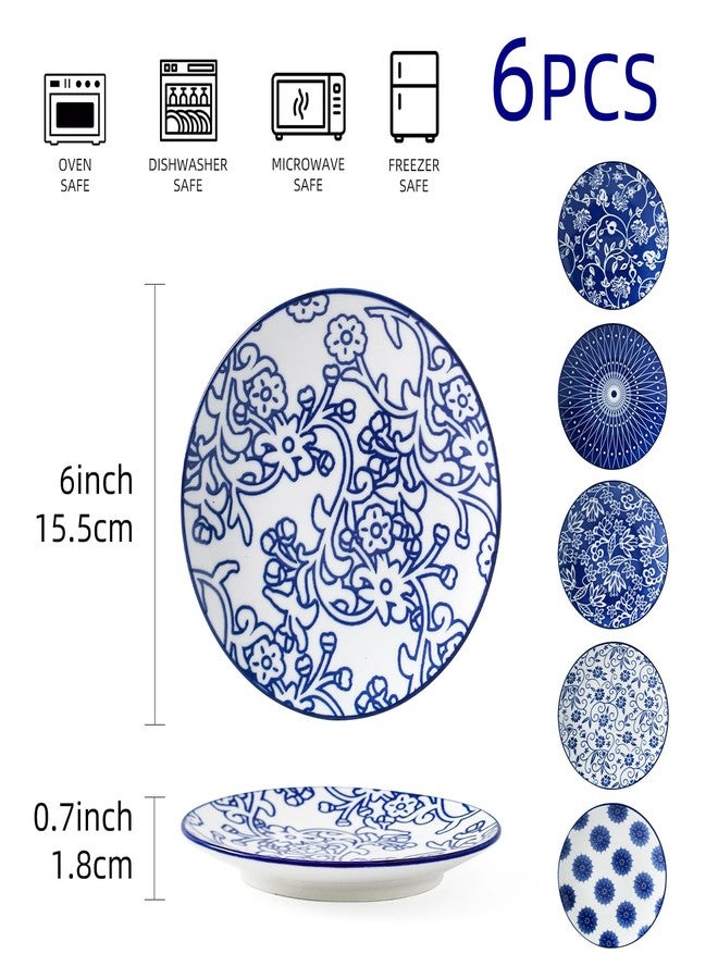 Gibsimi Ceramic Dessert Plates Set - 6 Inch Small Appetizer Plates for Kitchen - Salad Plate for Snacks Side Dish Cake, Gift, Microwave Dishwasher Safe, Vintage Blue - Image 4