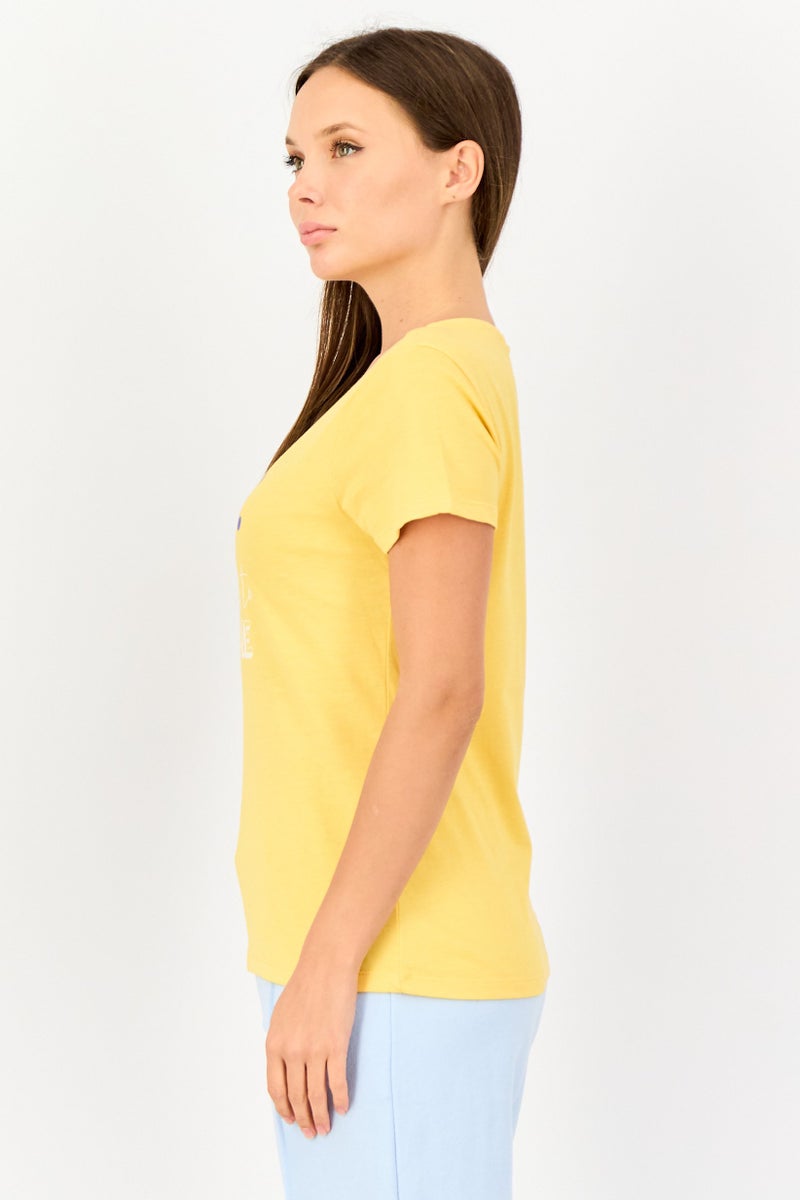 zivame Women Crew Neck Graphic Print Short Sleeve Sleepwear Top, Yellow - Image 2