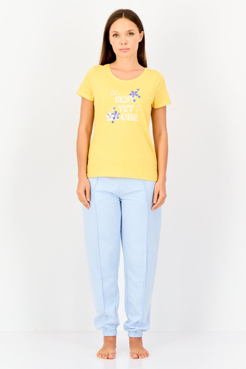 zivame Women Crew Neck Graphic Print Short Sleeve Sleepwear Top, Yellow - Image 4