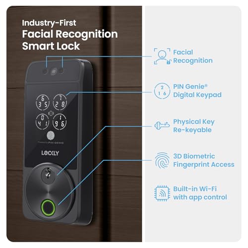Lockly Visage Zeno Series Smart Lock, Facial Recognition & Fingerprint Keyless Entry Door Lock, Built-in Wi-Fi Deadbolt with Apple Home Key, PIN Genie Keypad, App Remote Control, Easy Installation - Image 2