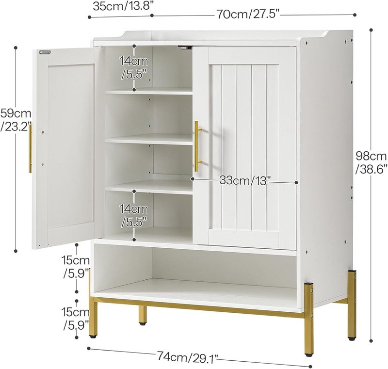 HOOBRO Shoe Cabinet, 5-Tier Shoe Storage Organizer with Doors, Wooden Shoe Cabinet Storage for Entryway, Freestanding Shoe Rack Cabinet with 3 Adjustable Shelves for Hallway, Gold and White EDW41SC01 - Image 3