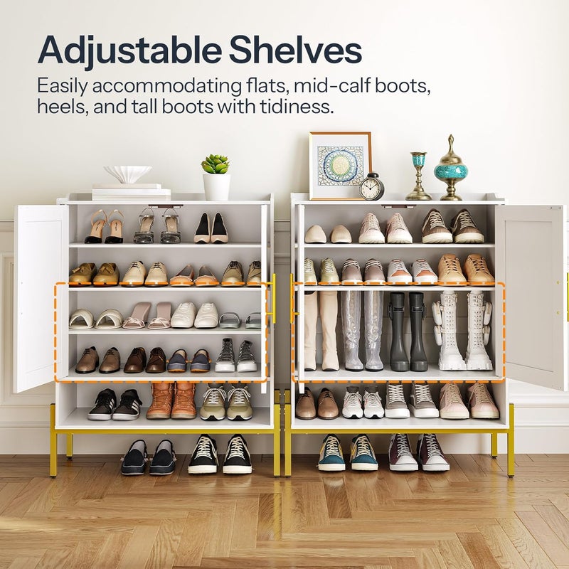 HOOBRO Shoe Cabinet, 5-Tier Shoe Storage Organizer with Doors, Wooden Shoe Cabinet Storage for Entryway, Freestanding Shoe Rack Cabinet with 3 Adjustable Shelves for Hallway, Gold and White EDW41SC01 - Image 5