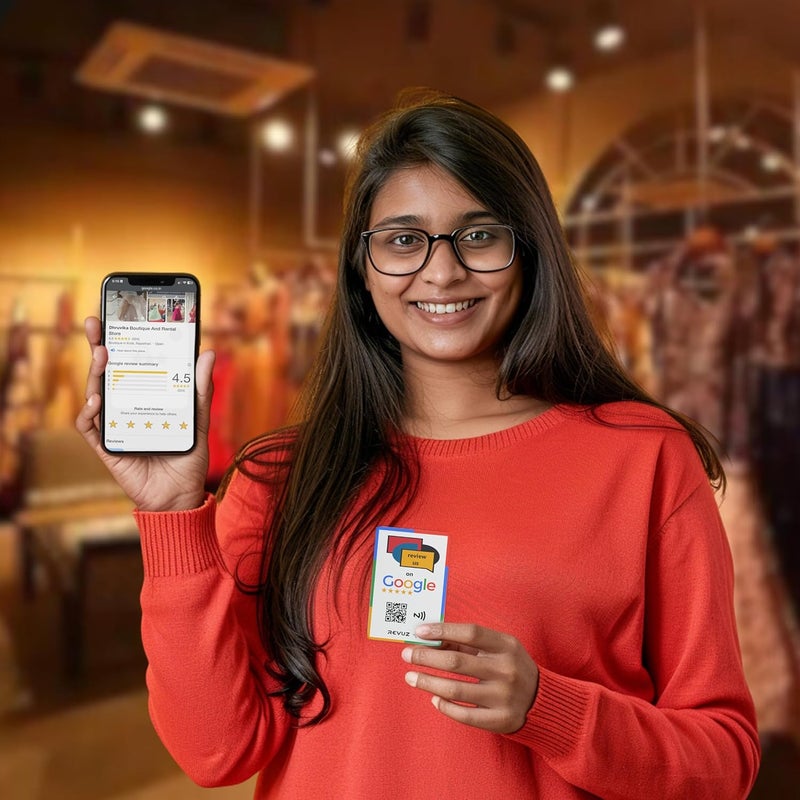 REVUZ بطاقة مراجعة جوجل - مزودة بشريحة NFC ورمز QR، تفعيل فوري مع رابط صفحة عملك، انقر أو امسح للوصول (85.6 مم × 54 مم، أبيض، 8) - Image 2