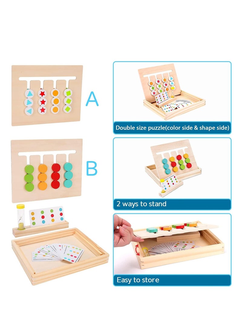 MIXDE Montessori Learning Toys Slide Puzzle Color & Shape Matching Brain Teasers Logic Game Preschool Educational Wooden Toys for Kids Boys Girls Age 3+Years Old Travel Toys Birthday Gifts for Kids - Image 2