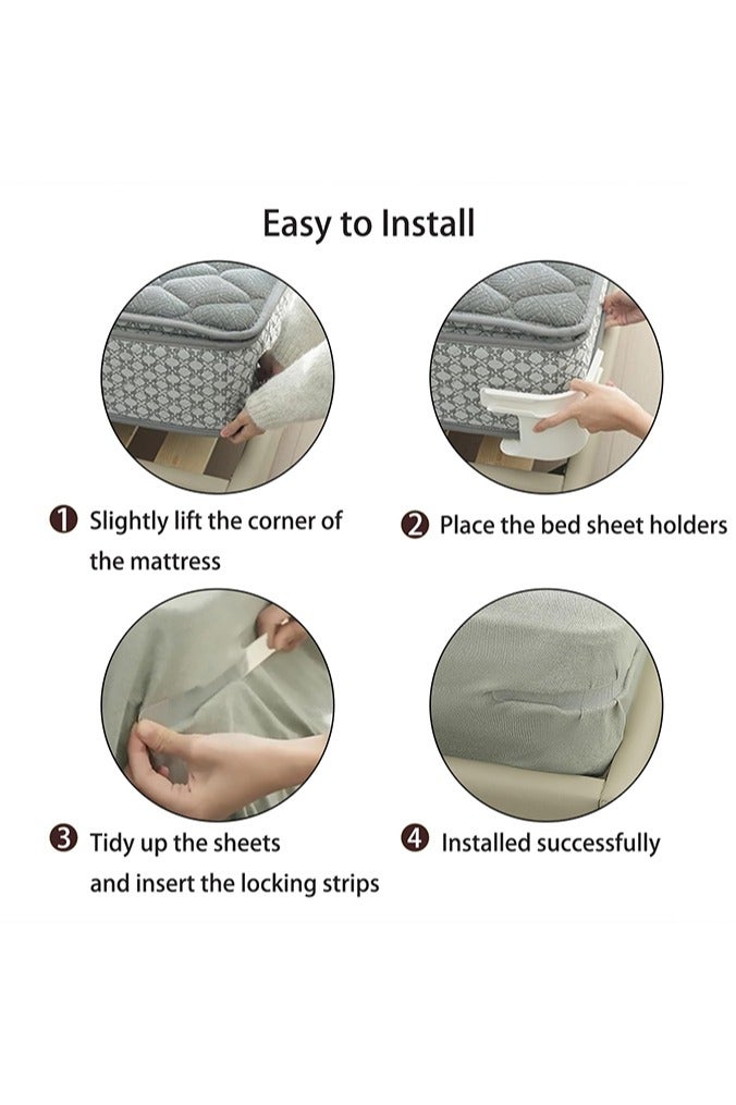 بوفان حاملات ملاءات بأقفال تحافظ على ملاءات السرير مشدودة وثابتة في مكانها، حاملات ملاءات السرير مع شرائط قفل لجميع أحجام الملاءات/المراتب، حاملات ملاءات السرير للزوايا سهلة التركيب (رمادي، 4 قطع) - Image 4