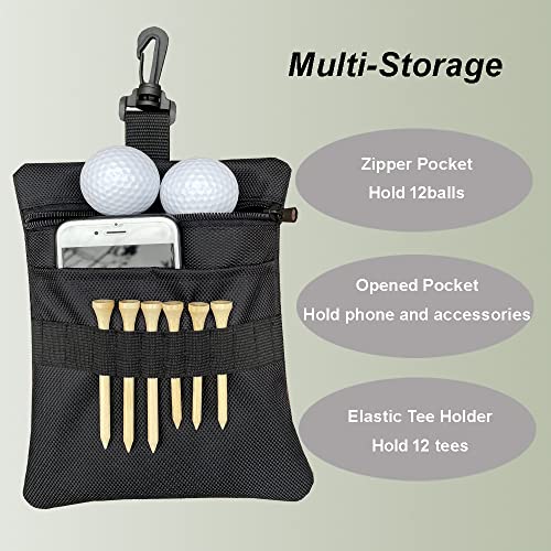 CORECISE Golf Tee Pouch Bag,Zipper Golf Ball Bag,Golf Accessory Pouch,Golf Accessories Holder,Black - Image 3
