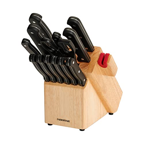 Farberware 14Piece TripleRivet Knife Block Set with BuiltIn EdgeKeeper Knife Sharpener