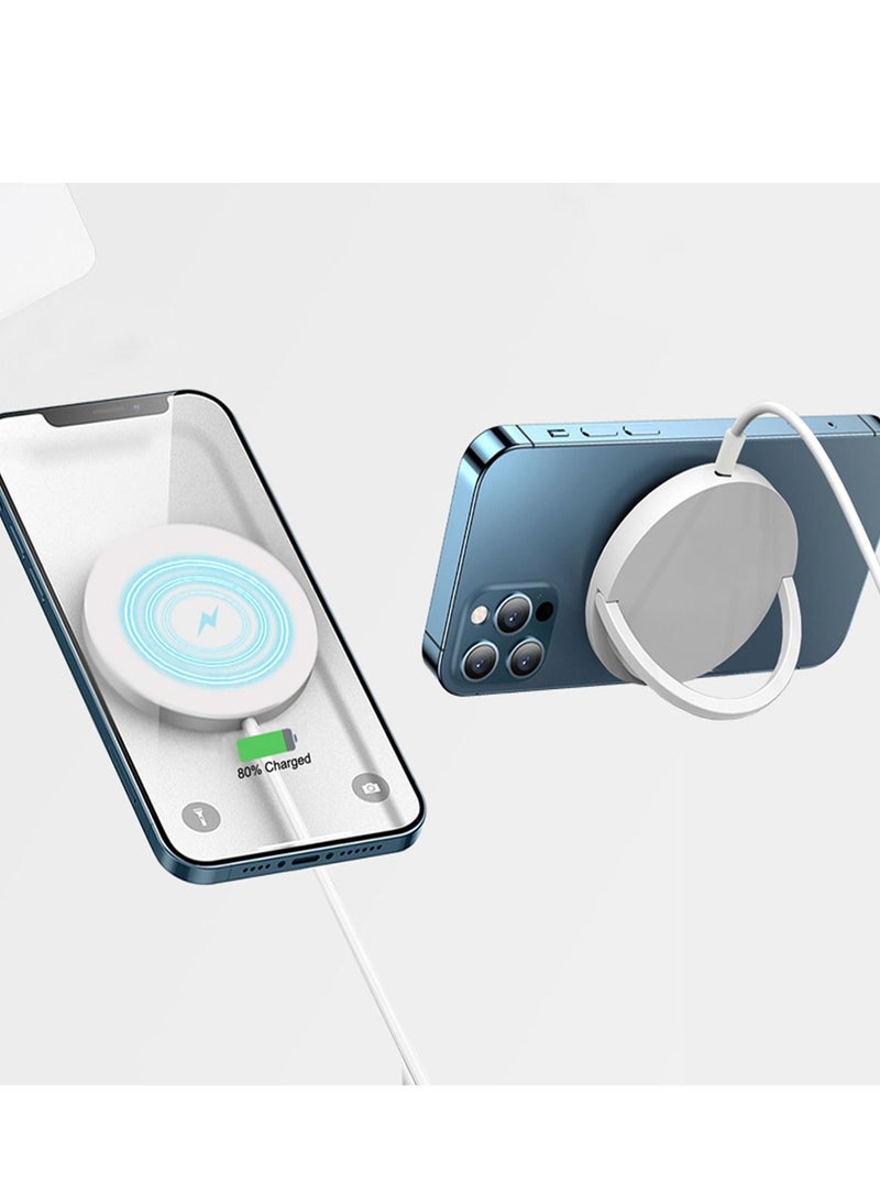 Excefore شاحن لاسلكي مغناطيسي، حامل شحن مغناطيسي 15 وات لهاتف آيفون 14، 13 برو، بلس، برو ماكس، مع شاحن جداري بكابل USB بطول 3.28 قدم، أبيض - Image 5
