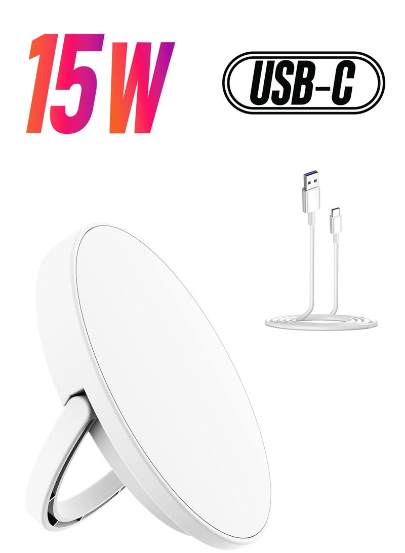Excefore شاحن لاسلكي مغناطيسي، حامل شحن مغناطيسي 15 وات لهاتف آيفون 14، 13 برو، بلس، برو ماكس، مع شاحن جداري بكابل USB بطول 3.28 قدم، أبيض - Image 1