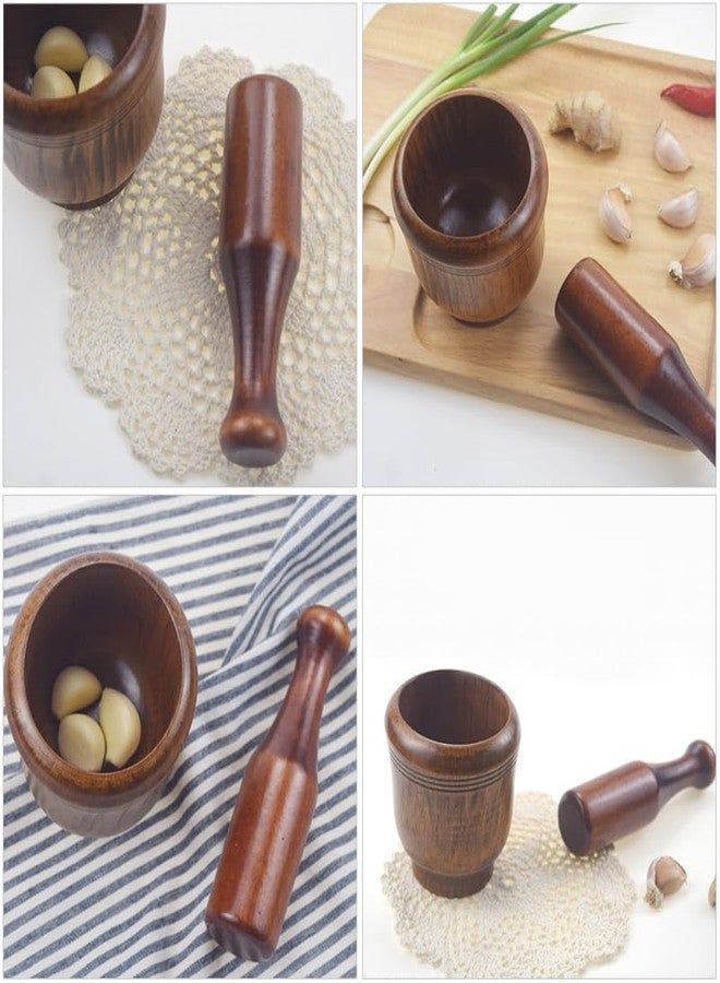 PRETYZOOM Wooden Garlic Pounder Mortar and Pestle 3.74 Inch Compact Eco-Friendly Kitchen Tool for Crushing Garlic and Spices Practical - Image 4