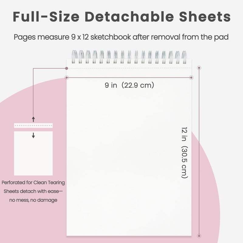 Cewei 9"x12" Sketchbook Pink, 1 Pack-100 Sheets Cute Sketchbook for Girls, 68lb/100gsm Pink Sketch Book, Spiral Drawing Pad, Art Supplies for 9-12 Girls. - Image 2