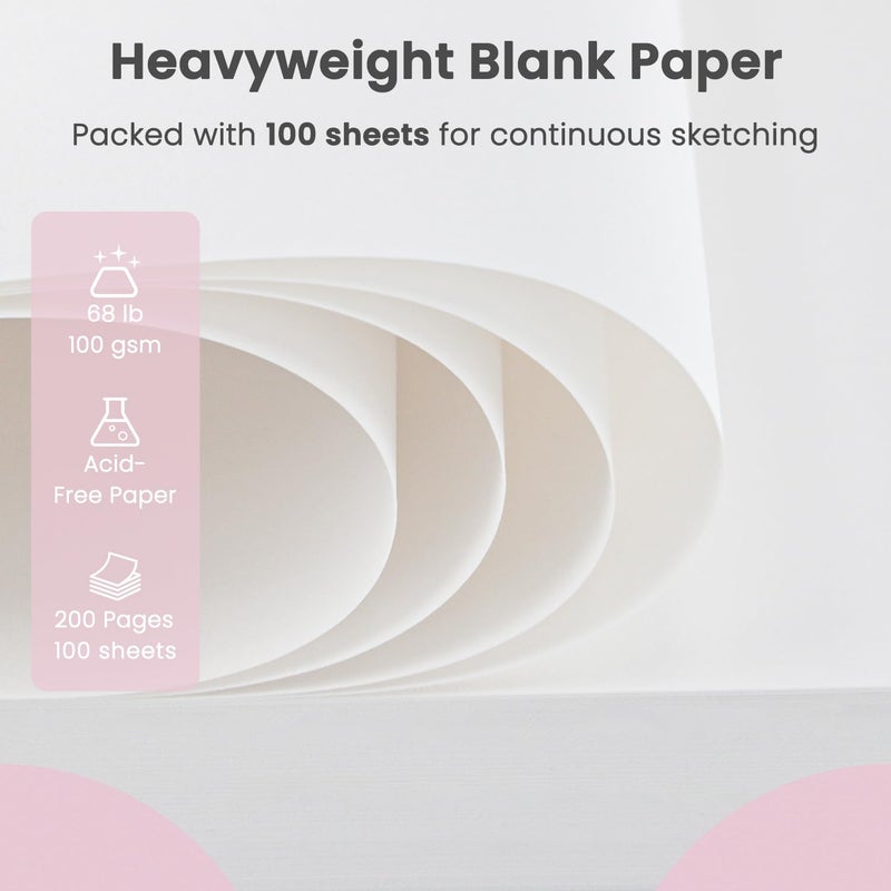 Cewei 9"x12" Sketchbook Pink, 1 Pack-100 Sheets Cute Sketchbook for Girls, 68lb/100gsm Pink Sketch Book, Spiral Drawing Pad, Art Supplies for 9-12 Girls. - Image 3