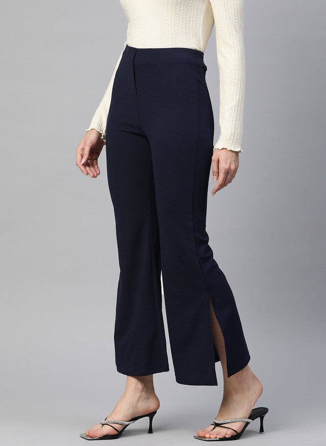 PlusS سروال نسائي عالي الخصر بفتحة واسعة باللون الأزرق البحري - Image 2