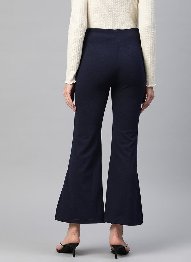 PlusS سروال نسائي عالي الخصر بفتحة واسعة باللون الأزرق البحري - Image 3