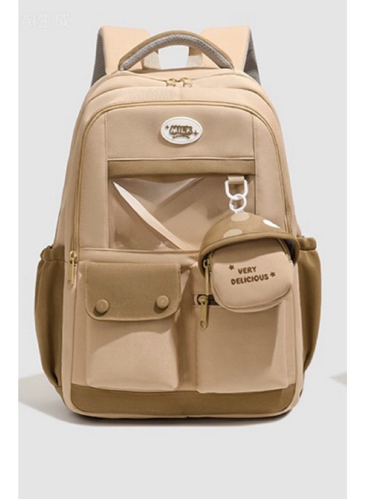 Large Capacity Brown School Backpack for Students, 16 Inch Laptop Bag with External Transparent Display Pocket & Coin Purse, Multi-Pocket Travel Rucksack - Image 1