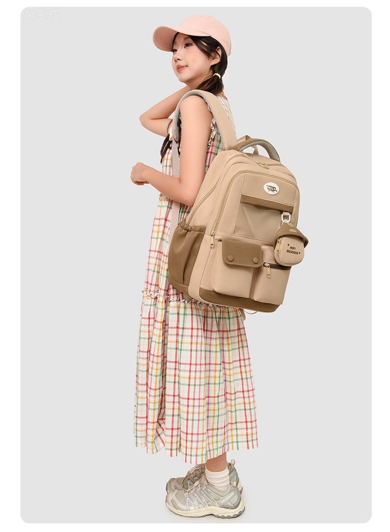 Large Capacity Brown School Backpack for Students, 16 Inch Laptop Bag with External Transparent Display Pocket & Coin Purse, Multi-Pocket Travel Rucksack - Image 3