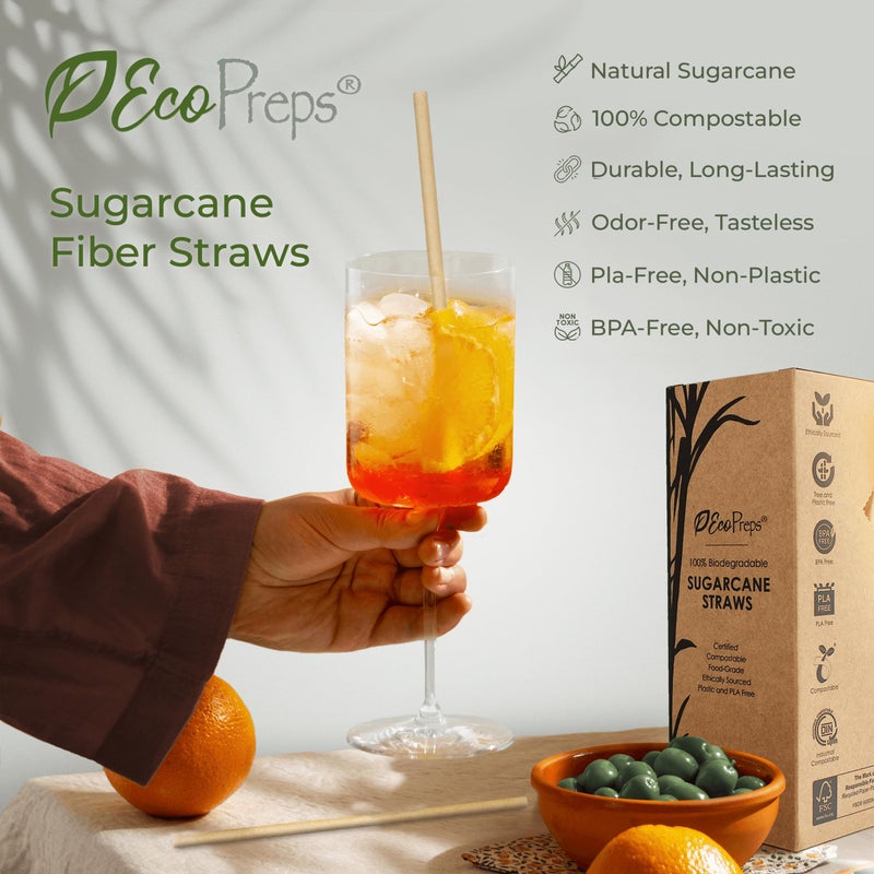 EcoPreps Biodegradable Sugarcane Straws | 150 Count  100% Compostable  Plastic-Free  & Eco-Friendly Drinking Straw | 7.8'' Sugar Fiber Disposable Straws  Smoothie Straw for Home  Restaurant  Parties - Image 4
