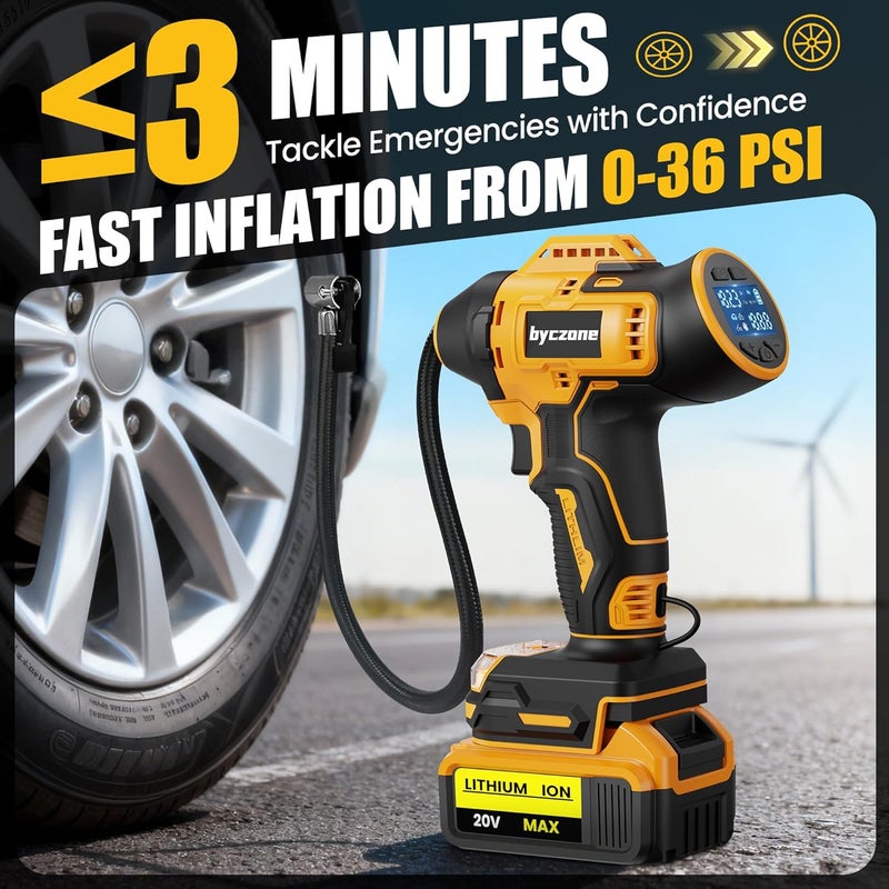 byczone Cordless Tire Inflator with LCD Digital Pressure Gauge - 160 PSI Air Compressor Compatible with Dewalt 18V Battery - Image 3
