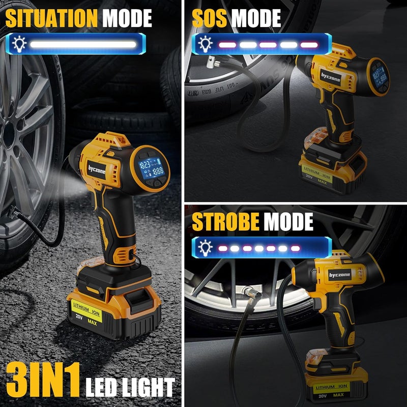 byczone Cordless Tire Inflator with LCD Digital Pressure Gauge - 160 PSI Air Compressor Compatible with Dewalt 18V Battery - Image 5
