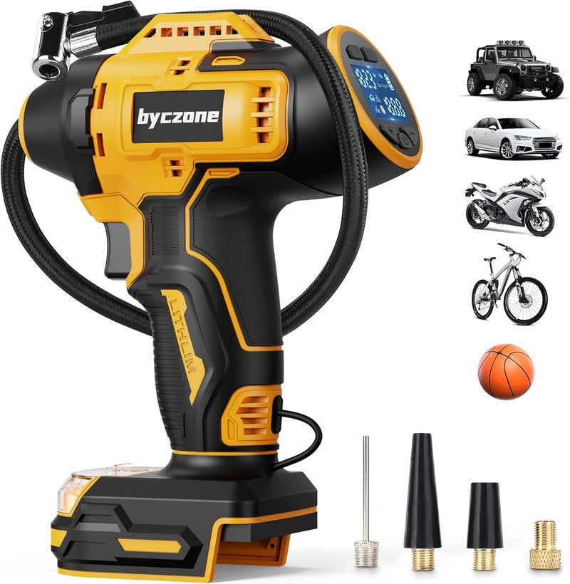 byczone Cordless Tire Inflator with LCD Digital Pressure Gauge - 160 PSI Air Compressor Compatible with Dewalt 18V Battery - Image 1