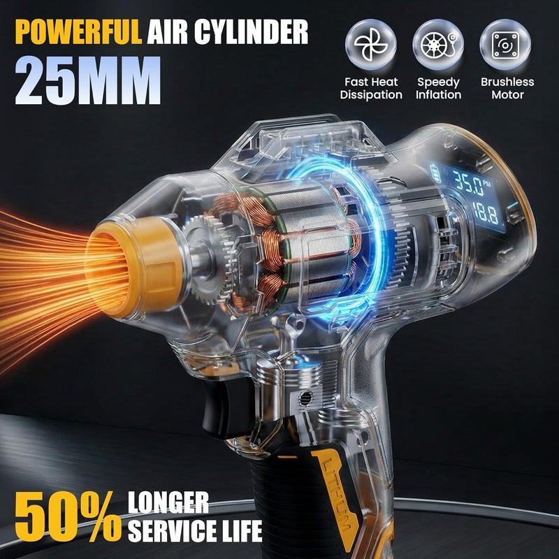 byczone Cordless Tire Inflator with LCD Digital Pressure Gauge - 160 PSI Air Compressor Compatible with Dewalt 18V Battery - Image 2