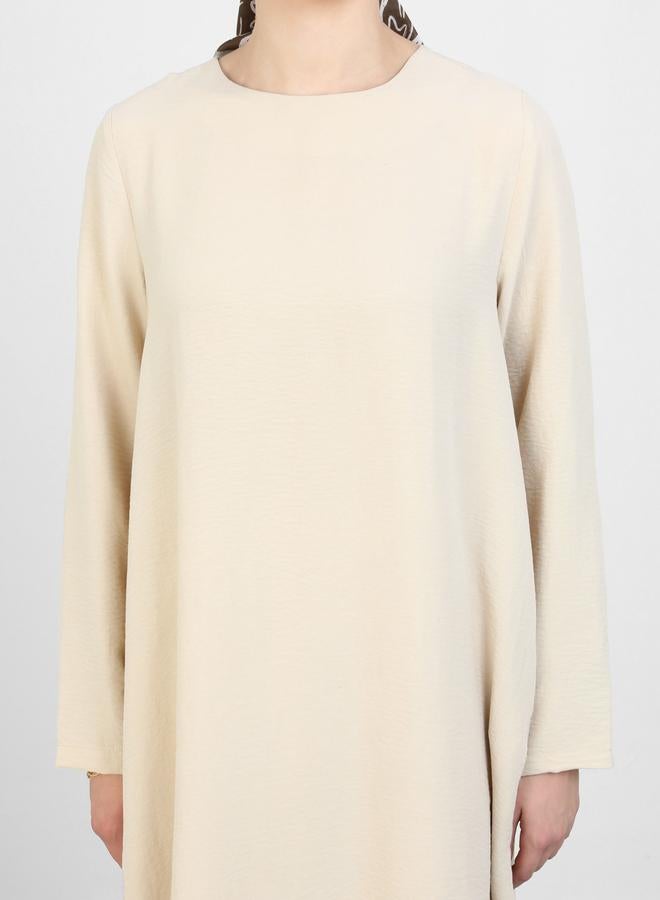 رفقة من مودانيسا طقم تونيك طويل الأكمام بيج بفتحة جانبية مع بنطلون - Image 3