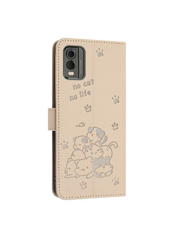 S-TOP Case For Nokia C32 Embossed Kitten Phone Leather Case with Lanyard - Image 3