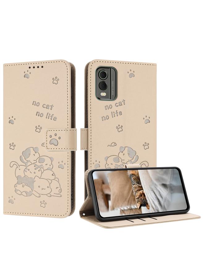 S-TOP Case For Nokia C32 Embossed Kitten Phone Leather Case with Lanyard - Image 1