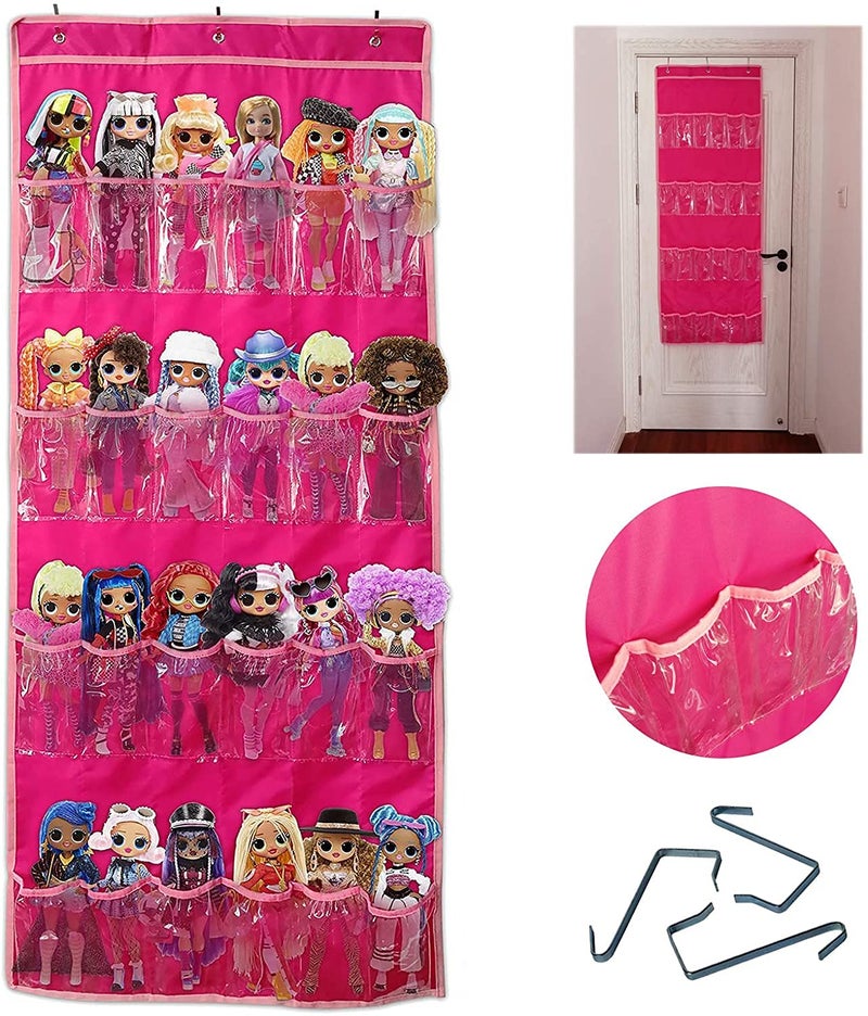 LINPOPUP Hanging Over Door Toy Storage Organizer (24 Pockets), Compatible with Lol Omg Dolls Barbie Dolls Surprise Doll (Toys Not Included), Deeppink (57.5''x22'') - Image 3