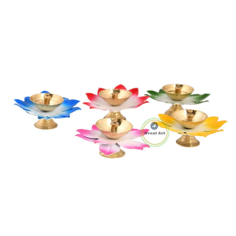 Great Art Multi Pack of 5 Lotus Kamal Diya for Puja Diwali Decoration Items Brass Diyas Oil Lamp Stand for Pooja Room Home Diwali Decorations ItemsDiwali LightsFestive Diya - Image 3