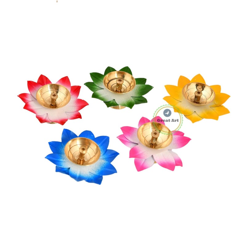 Great Art Multi Pack of 5 Lotus Kamal Diya for Puja Diwali Decoration Items Brass Diyas Oil Lamp Stand for Pooja Room Home Diwali Decorations ItemsDiwali LightsFestive Diya - Image 2