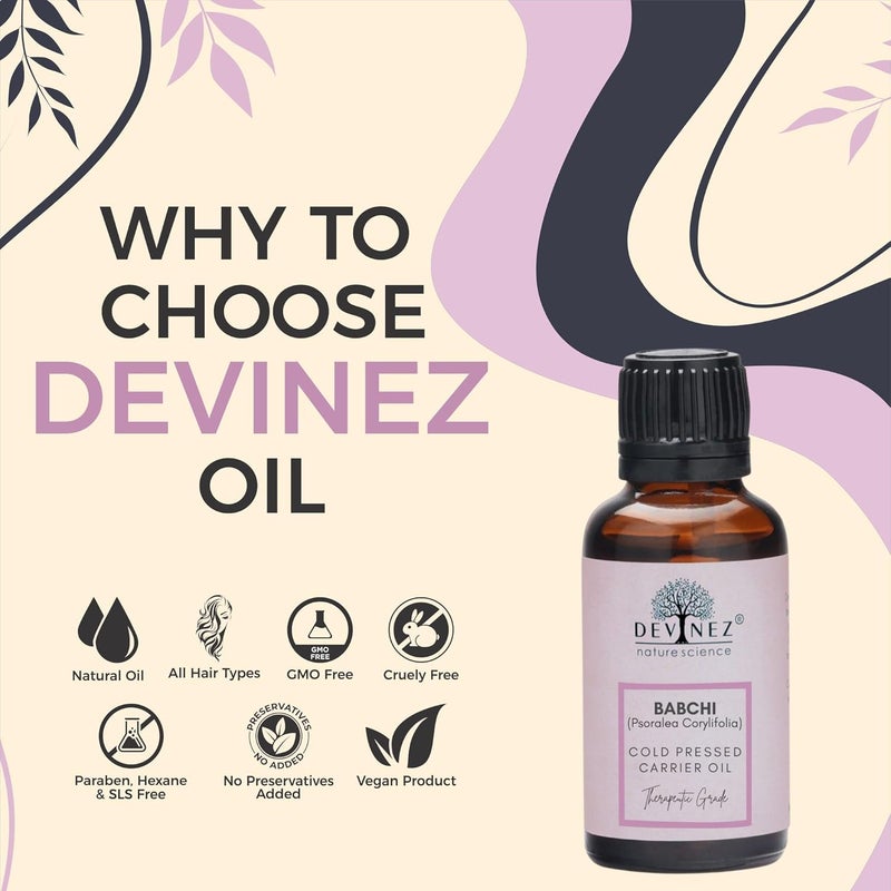 Devinez Babchi Cold Pressed Oil Bakuchi Psoralea Corylifolia 100 Pure Natural Undiluted 30ml in Glass Bottle Ideal For Hair Growth Hair Care Skin Care Scar wound Healing - Image 2