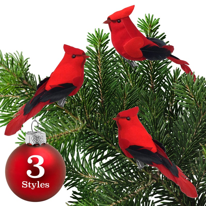 BANBERRY DESIGNS Cardinal Ornaments - Clip On Christmas Tree Decorations - Red Flocked Body & Feathered Wings & Tail - Set of 12 - Each is 5" Long - Image 5