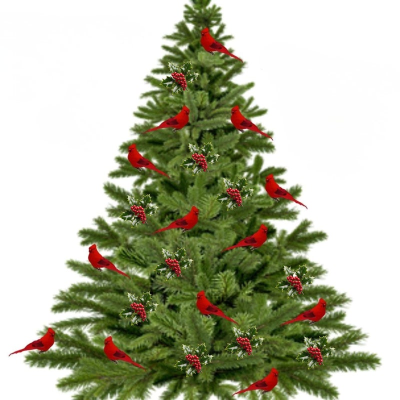 BANBERRY DESIGNS Cardinal Ornaments - Clip On Christmas Tree Decorations - Red Flocked Body & Feathered Wings & Tail - Set of 12 - Each is 5" Long - Image 3