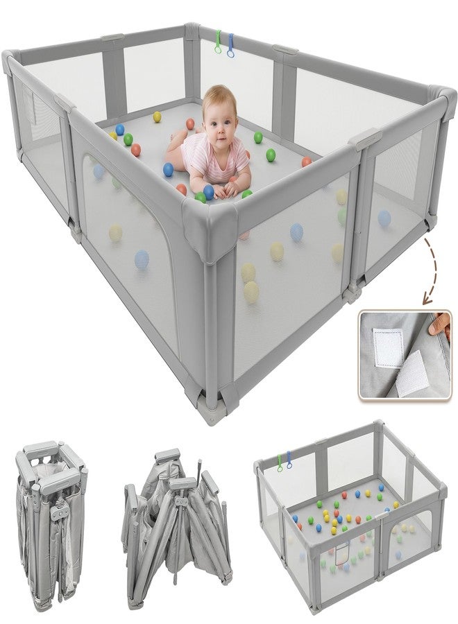 Seeday Baby Playpen, 73" x 61" Large Foldable Playpen with Mat for Babies and Toddlers, Play Pen with Soft Breathable Mesh, Ocean Balls and Pull Links, Baby Playard for Indoor & Outdoor, Gray - Image 1