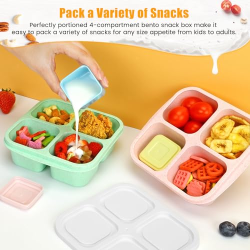 Caperci Lunchable Snack Containers - 4 Compartments Bento Snack Boxes (4 Pack) with 2 Leakproof Sauce Cups, Reusable Divided Food Containers for School, Work, Travel (Vintage Colors) - Image 2