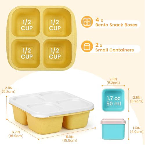 Caperci Lunchable Snack Containers - 4 Compartments Bento Snack Boxes (4 Pack) with 2 Leakproof Sauce Cups, Reusable Divided Food Containers for School, Work, Travel (Vintage Colors) - Image 5