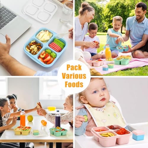 Caperci Lunchable Snack Containers - 4 Compartments Bento Snack Boxes (4 Pack) with 2 Leakproof Sauce Cups, Reusable Divided Food Containers for School, Work, Travel (Vintage Colors) - Image 3