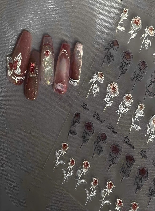 Dedyel Rose Nail Art Stickers 3D Floral Nail Decals Valentine Bridal Nail Art, Rose Design Self-Adhesive Nail Stickers for Women Girls DIY Nail Decoration - Image 3