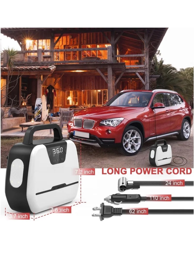 Portable Air Compressor for Car Tires, Electric Air Pump for Bike and Other Inflatables at Home 110V AC 12V DC, Dual Powerful Motors,150 PSI Wheel Tire Inflators with Digital Pressure Gauge, LED Light - Image 5
